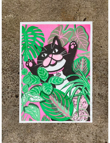LÁMINA GATO CON PLANTAS