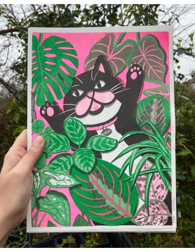 LÁMINA GATO CON PLANTAS