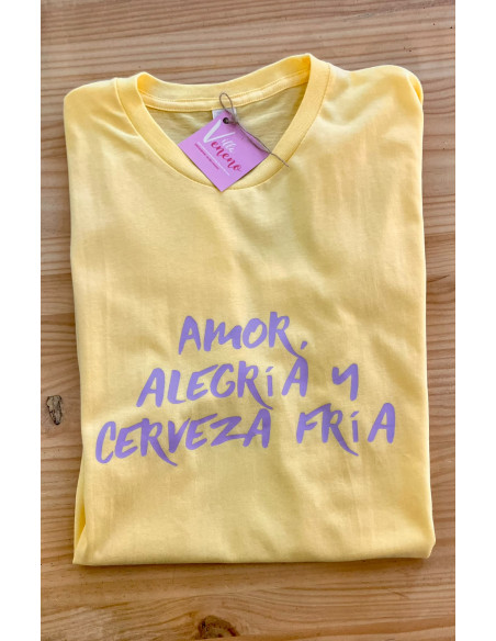 CAMISETA AMOR ALEGRÍA Y CERVEZA FRÍA